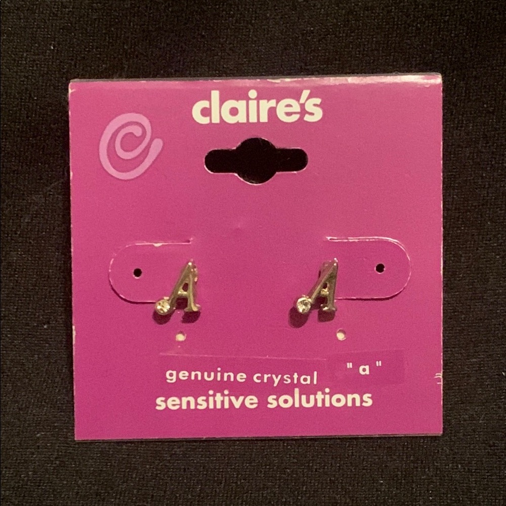 Claire’s Genuine Crystal Sensitive Solutions Letter A Stud Earrings NWT
